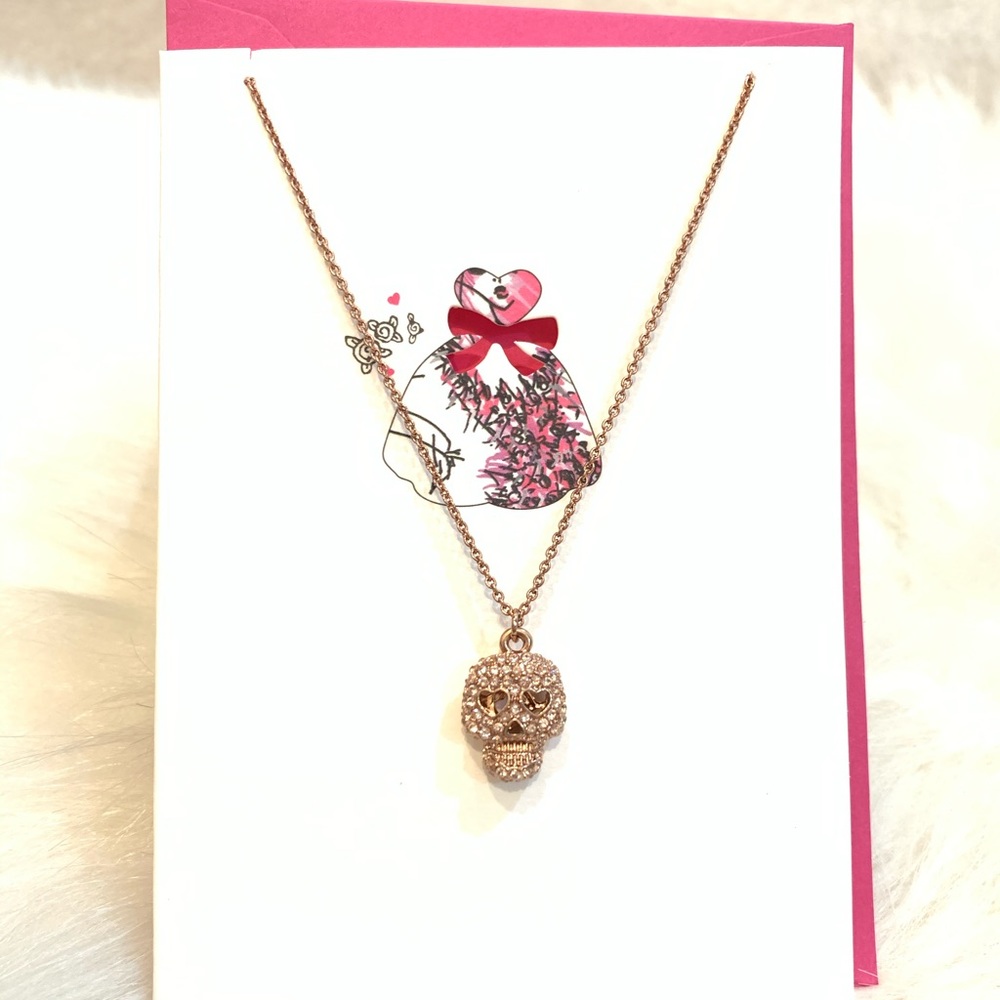 NWT Betsey Johnson gold skull ☠️ necklace and card